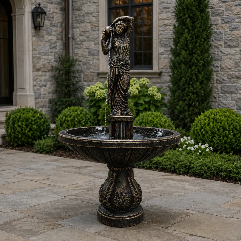 Bronze-finished concrete figure fountain