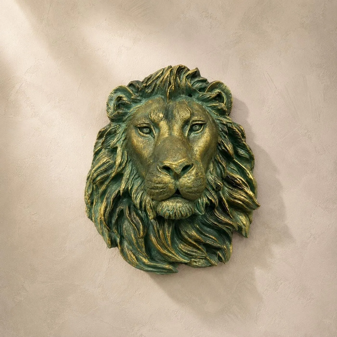 16″ Lion Head Wall Plaque, Solid Concrete