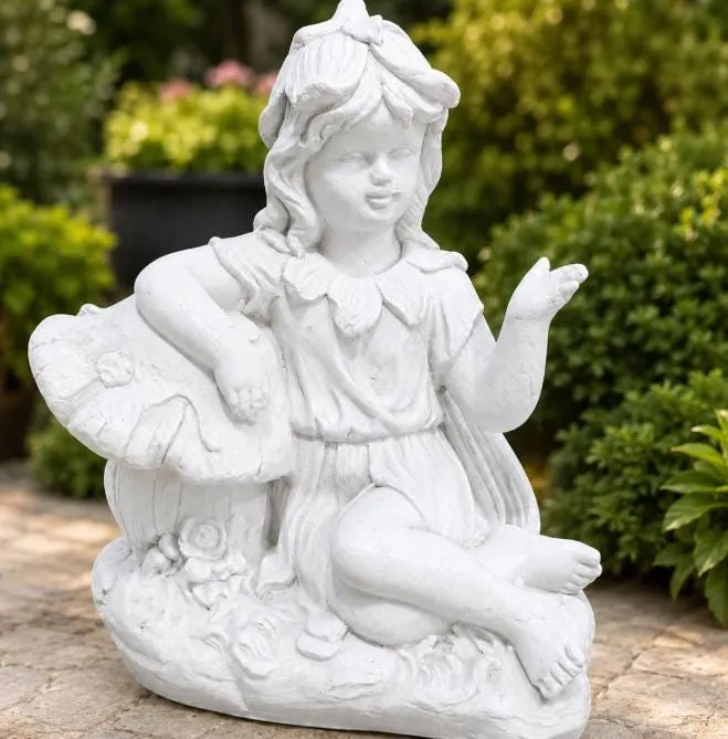 20″ Fairy on Mushroom, Hand-Painted Concrete, photo 3 of 8