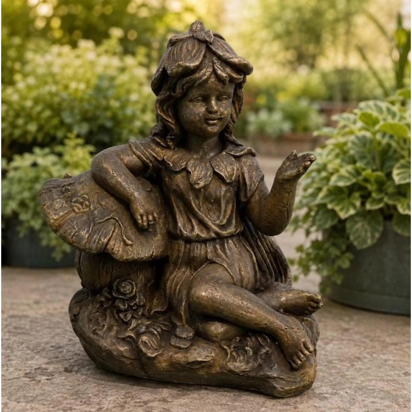 20″ Fairy on Mushroom, Hand-Painted Concrete