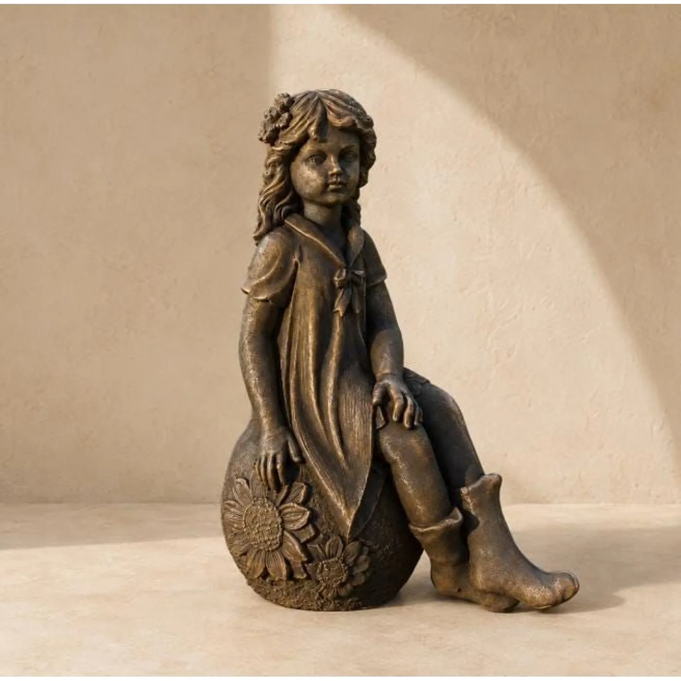 21″ Sunflower Fairy, Hand-Painted Concrete