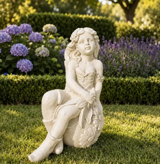 21″ Seated Rose Fairy, Hand-Painted Concrete, photo 3 of 9