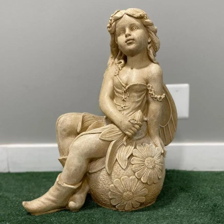 21″ Seated Rose Fairy, Hand-Painted Concrete, photo 4 of 9