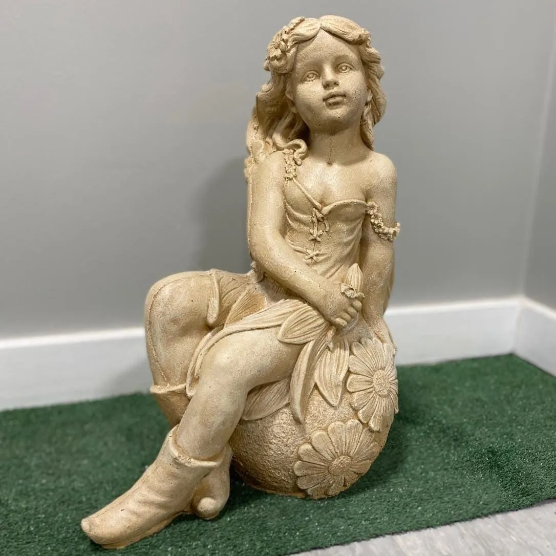 21″ Seated Rose Fairy, Hand-Painted Concrete, photo 5 of 9