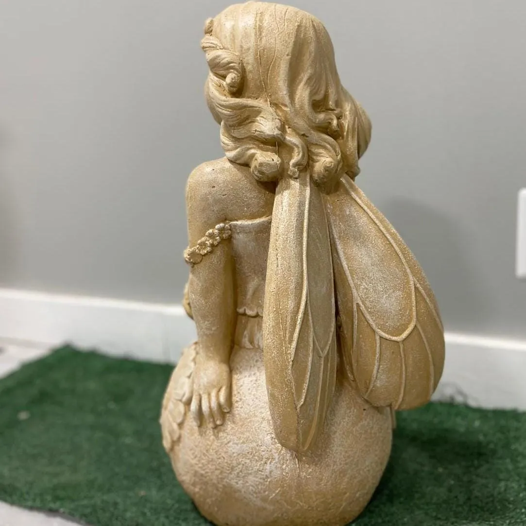 21″ Seated Rose Fairy, Hand-Painted Concrete, photo 8 of 9