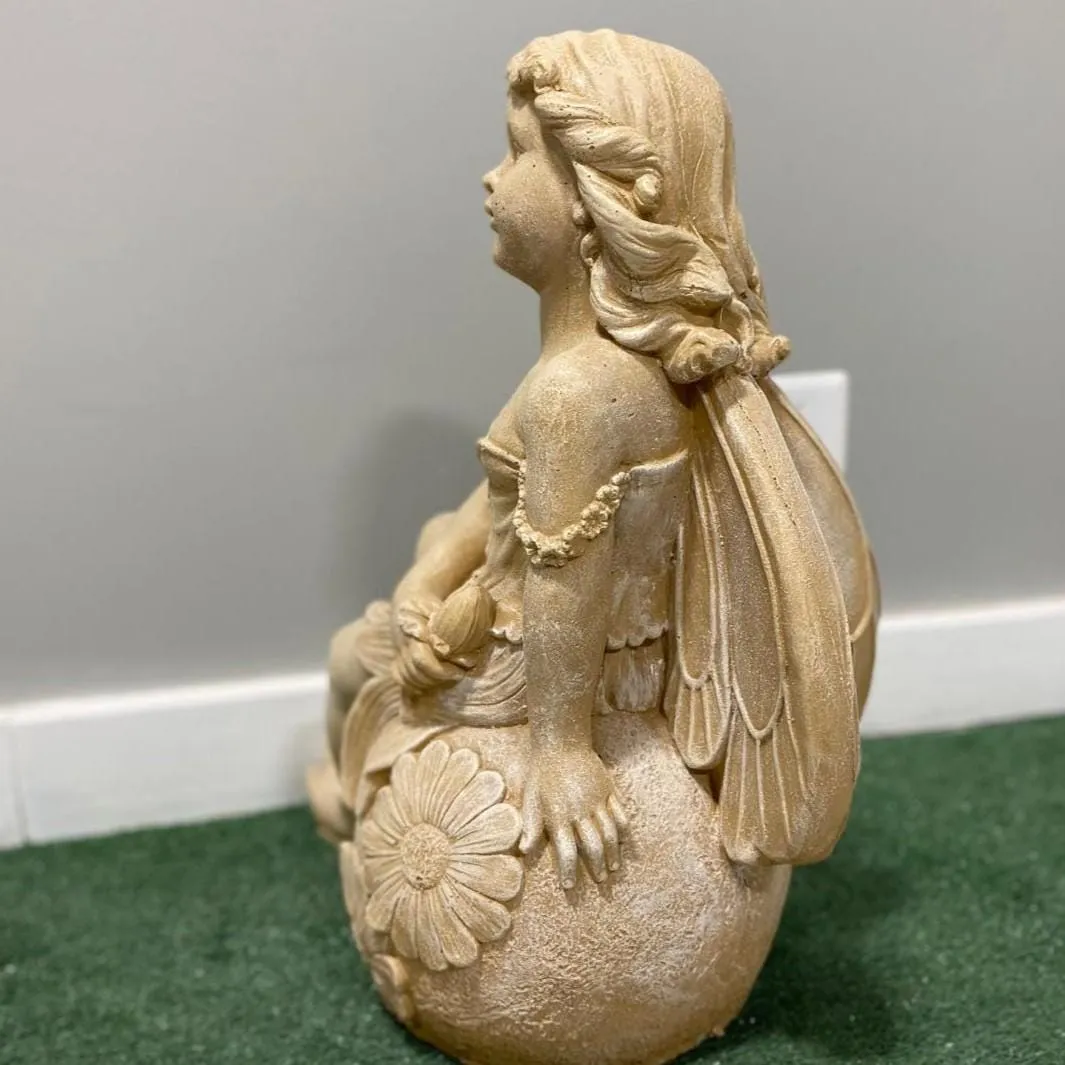 21″ Seated Rose Fairy, Hand-Painted Concrete, photo 9 of 9