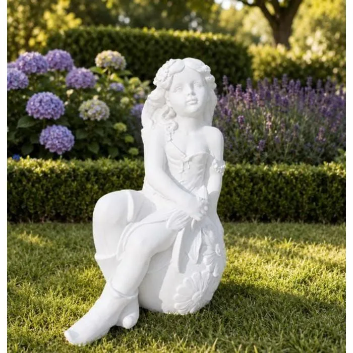 21″ Seated Rose Fairy, Hand-Painted Concrete