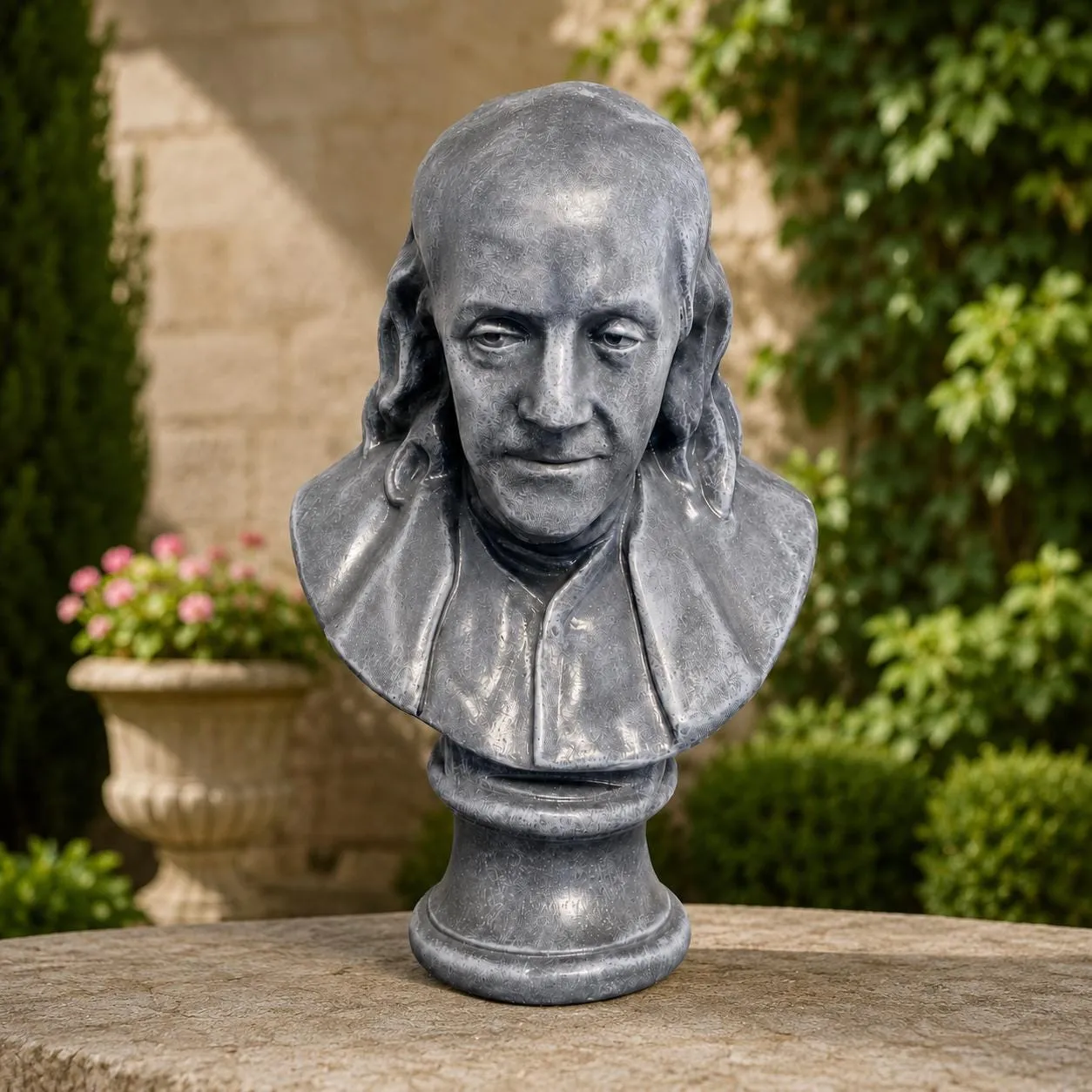 22″ Benjamin Franklin Bust, Solid Concrete, photo 2 of 3