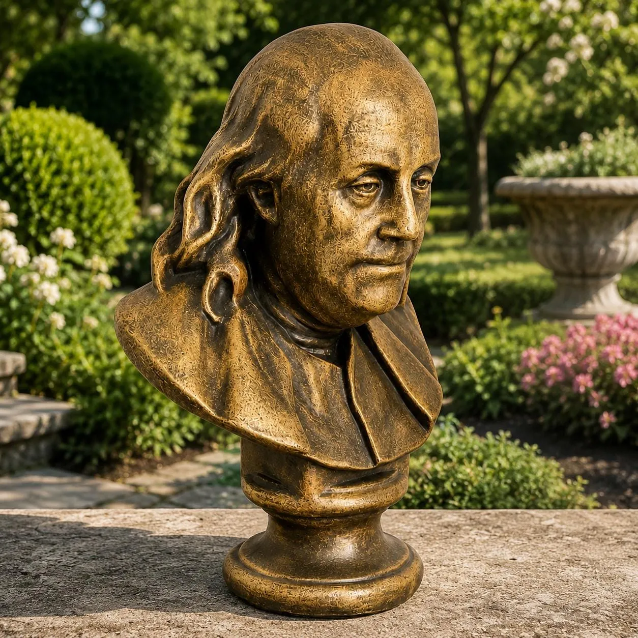 22″ Benjamin Franklin Bust, Solid Concrete, photo 3 of 3