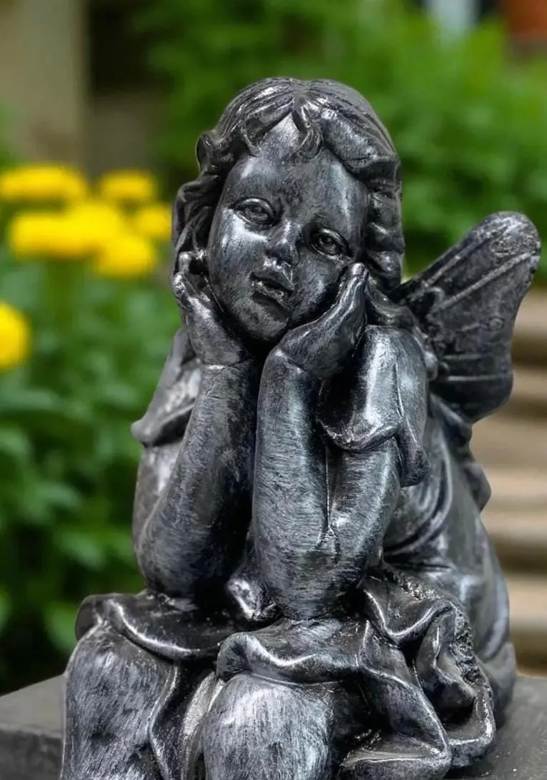 24″ Sitting Angel, Hand-Painted Concrete, photo 10 of 10