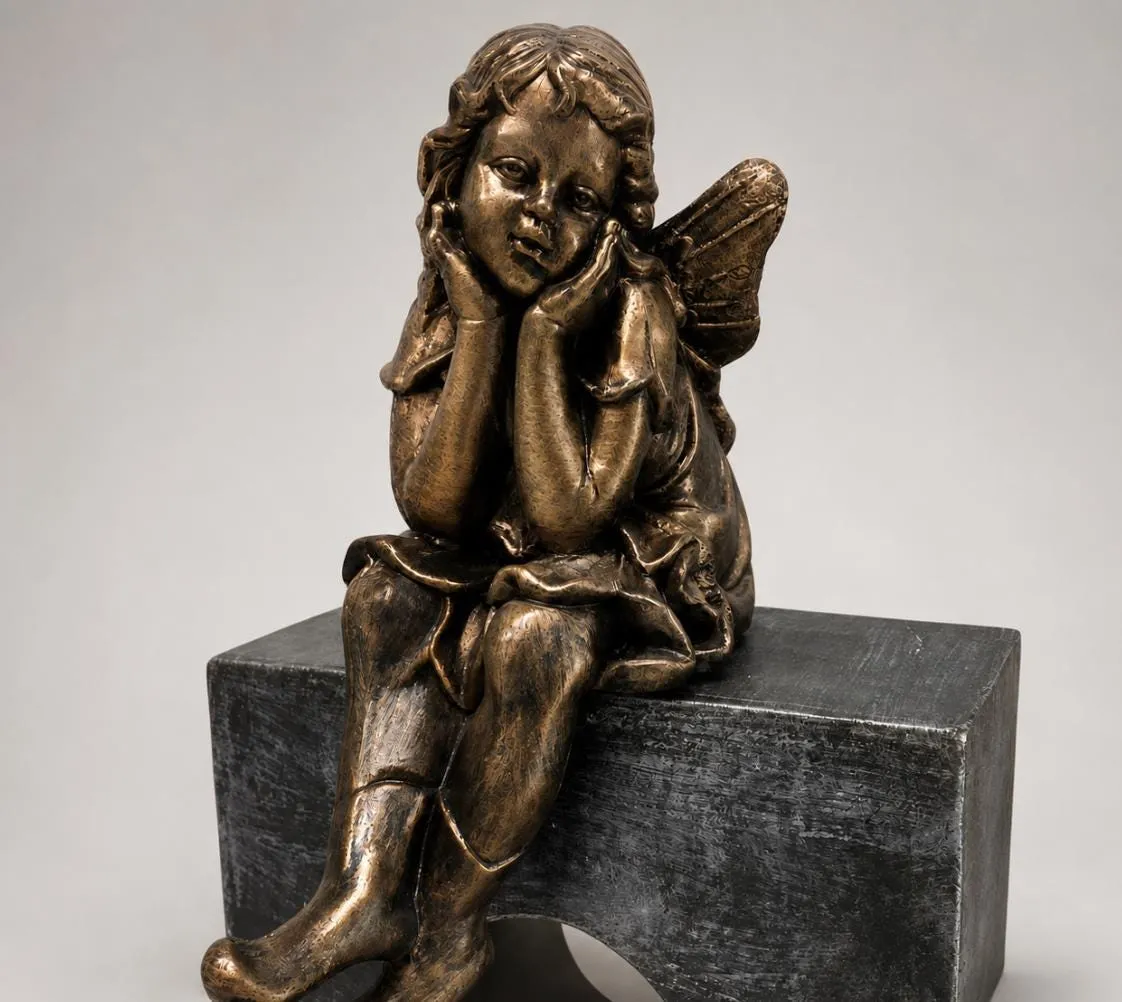 24″ Sitting Angel, Hand-Painted Concrete, photo 2 of 10