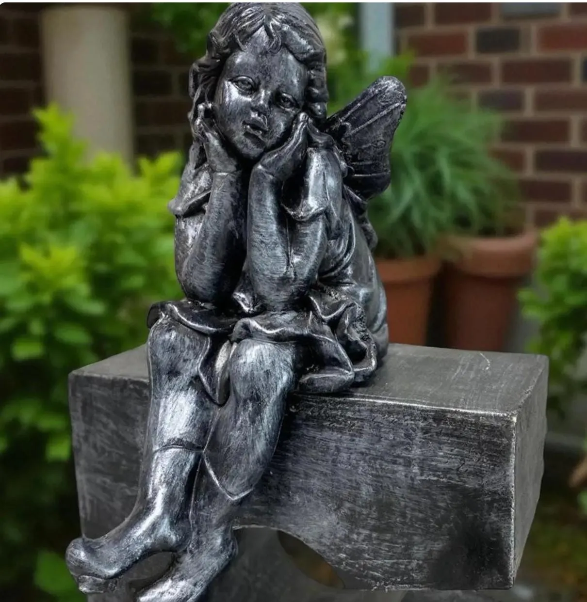 24″ Sitting Angel, Hand-Painted Concrete, photo 4 of 10