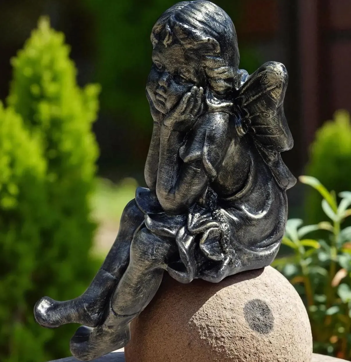 24″ Sitting Angel, Hand-Painted Concrete, photo 5 of 10