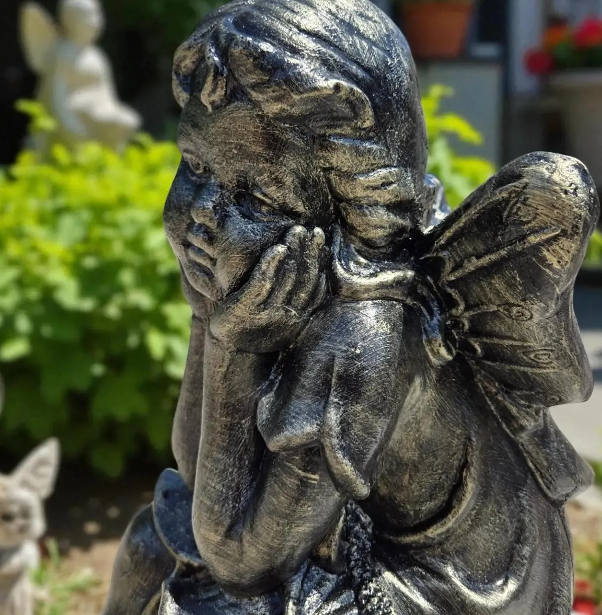 24″ Sitting Angel, Hand-Painted Concrete, photo 6 of 10