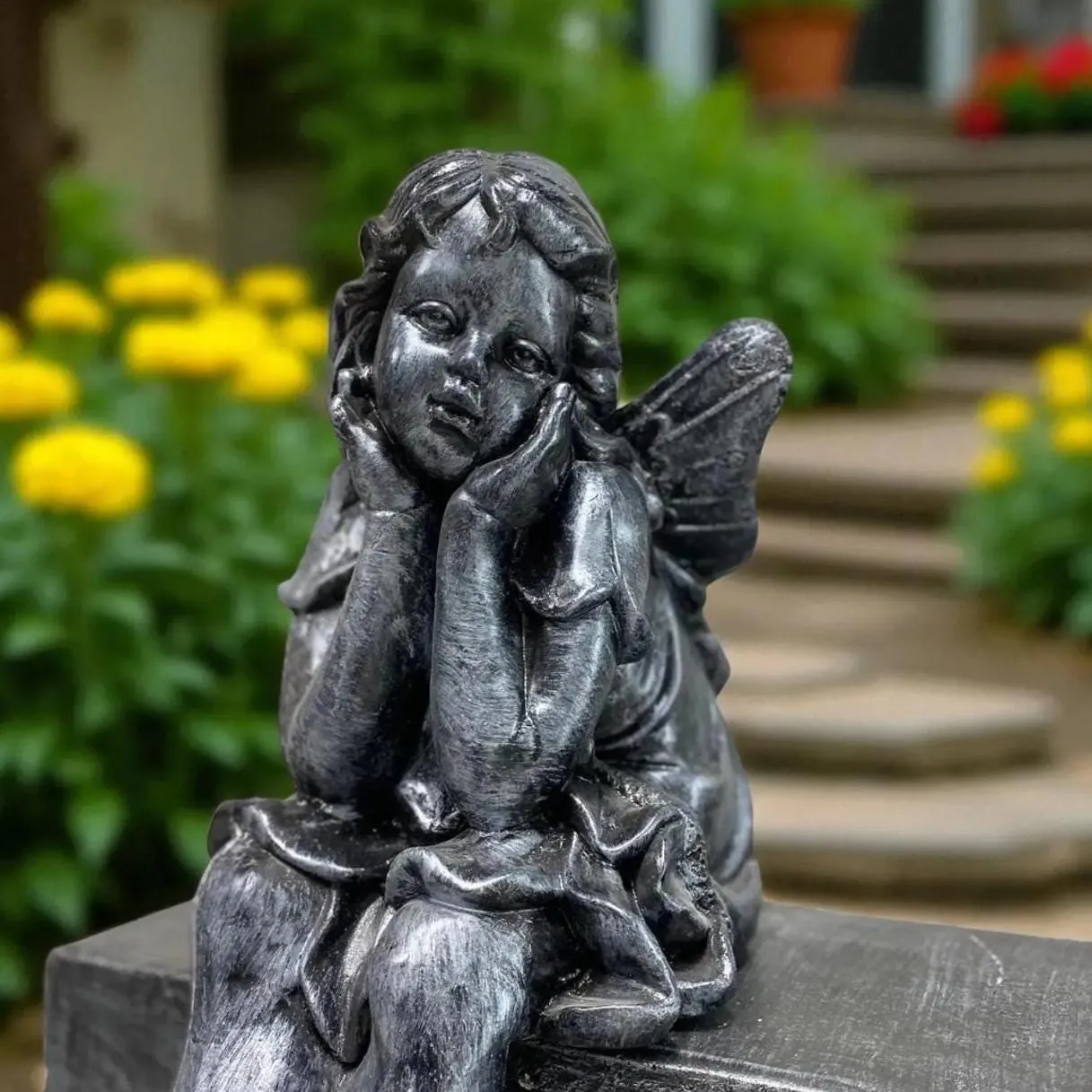 24″ Sitting Angel, Hand-Painted Concrete, photo 9 of 10