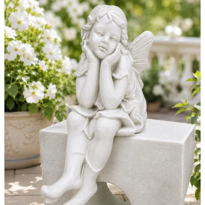 24″ Sitting Angel, Hand-Painted Concrete