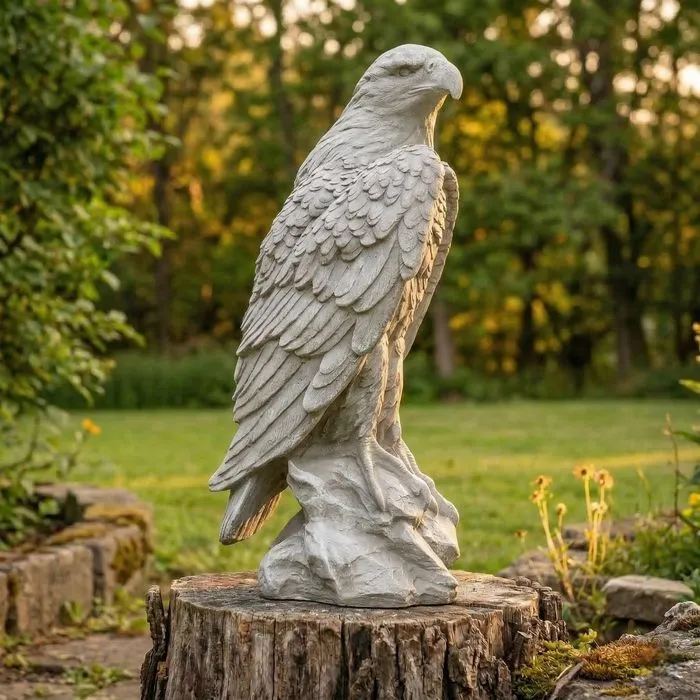 24″ Stone-Finish Bald Eagle, Solid Concrete