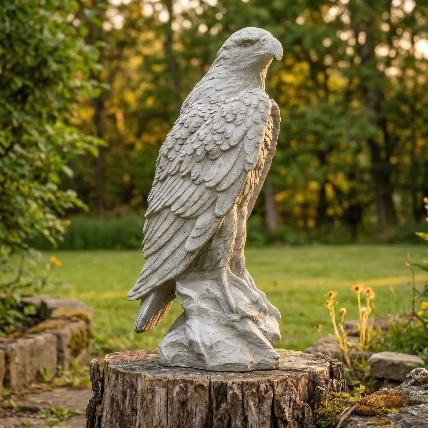 24″ Stone-Finish Bald Eagle, Solid Concrete