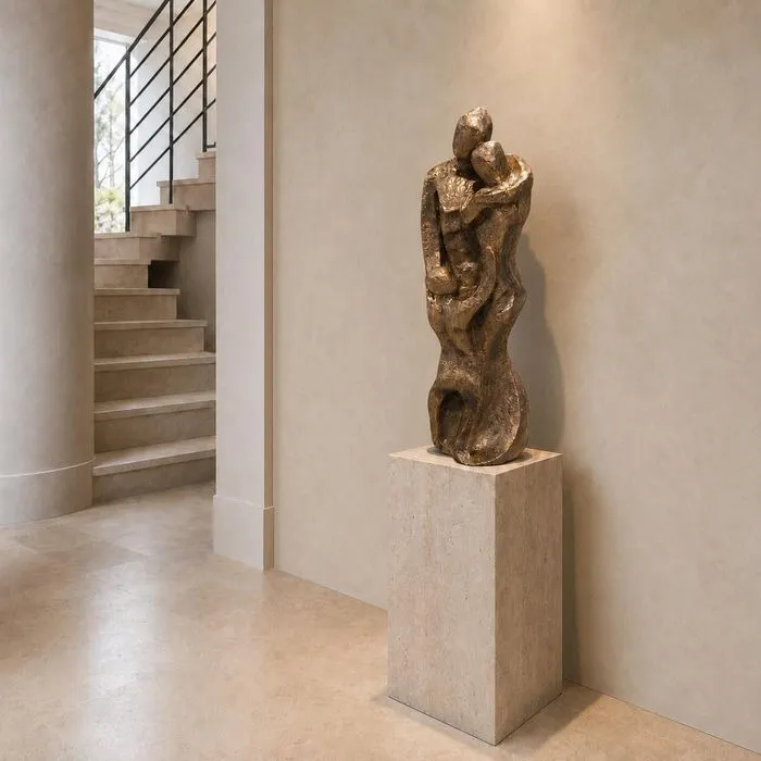 24″ Family Embrace Sculpture, Solid Concrete