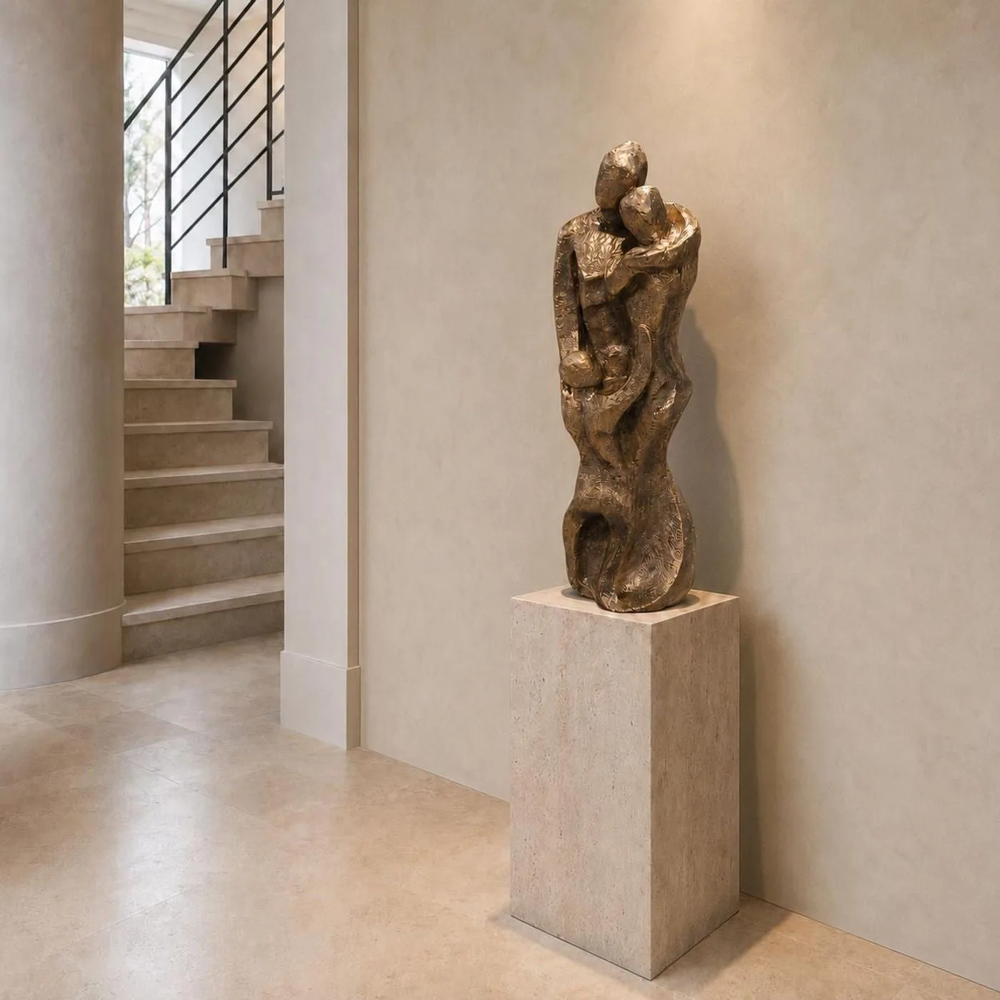 24″ Family Embrace Sculpture, Solid Concrete