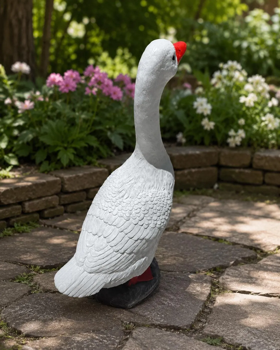 25″ Porch Goose with Floral Base, Hand-Painted Concrete, photo 3 of 8