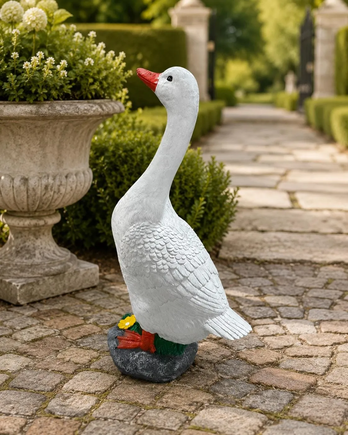 25″ Porch Goose with Floral Base, Hand-Painted Concrete, photo 5 of 8