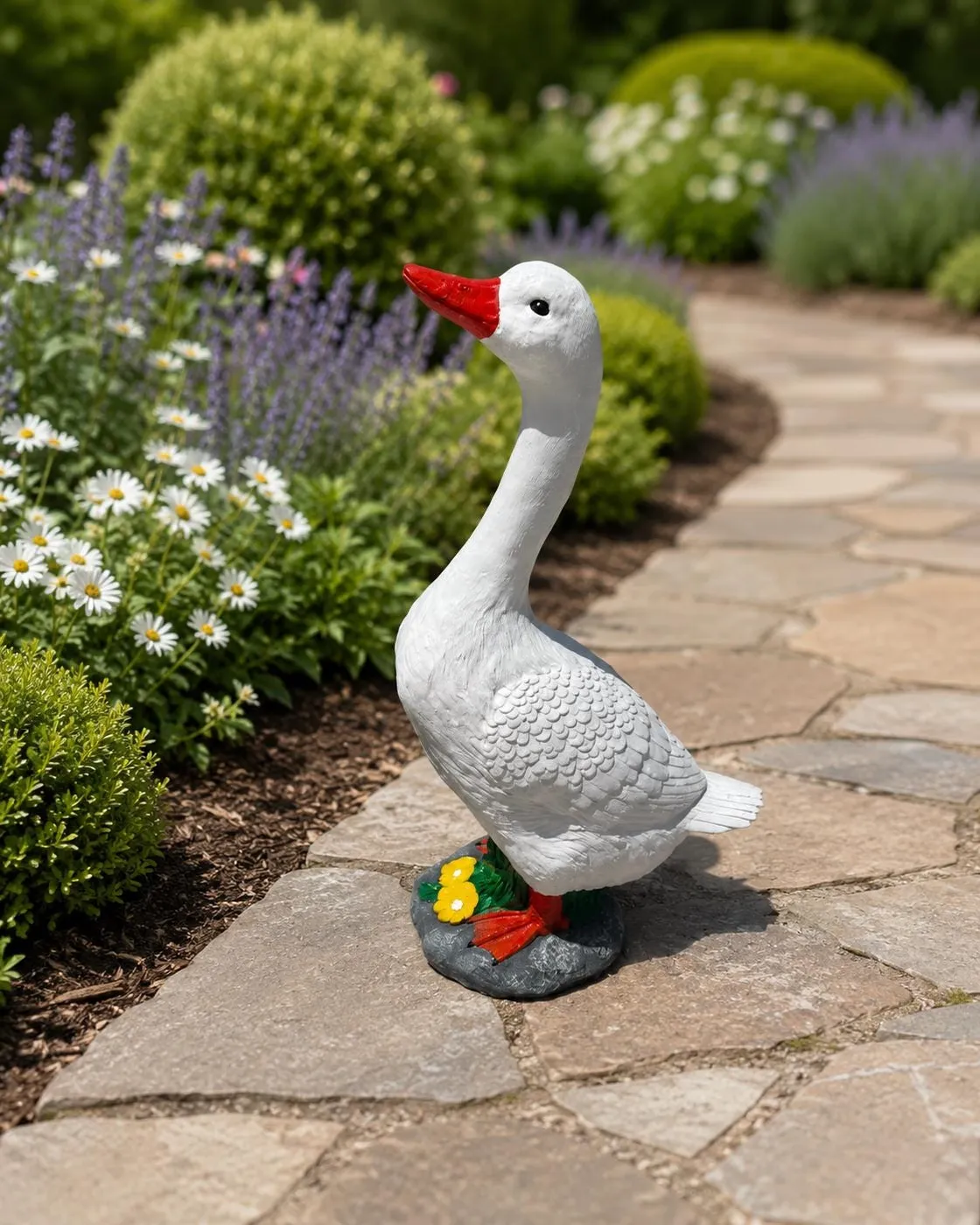 25″ Porch Goose with Floral Base, Hand-Painted Concrete, photo 6 of 8