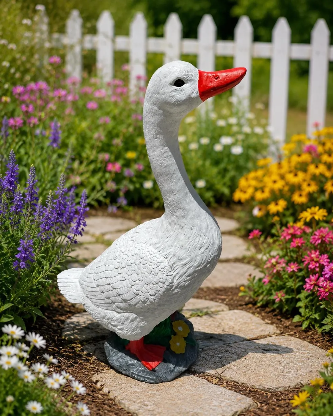 25″ Porch Goose with Floral Base, Hand-Painted Concrete, photo 7 of 8