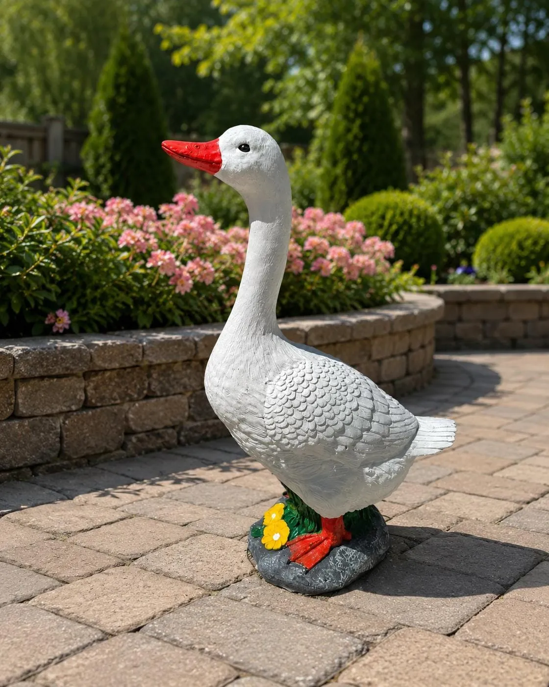25″ Porch Goose with Floral Base, Hand-Painted Concrete, photo 8 of 8