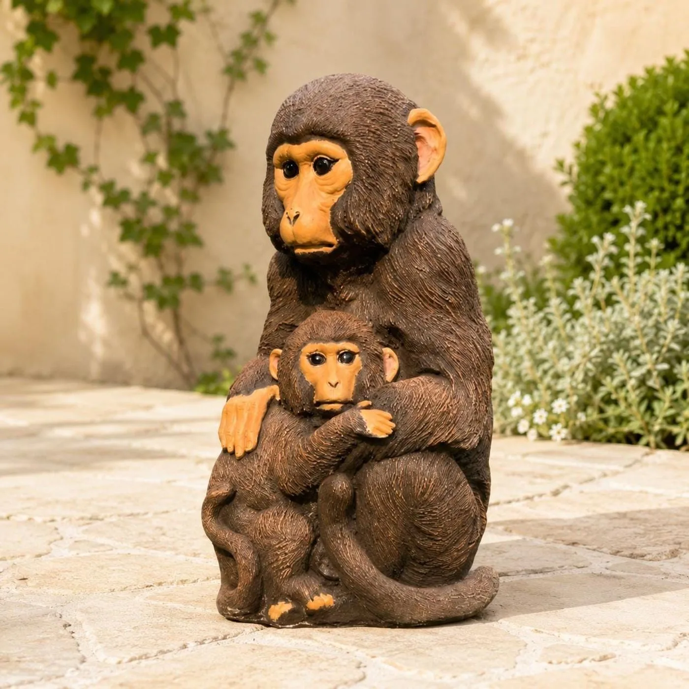 26″ Mother Monkey and Baby Statue, Cast Hydrostone