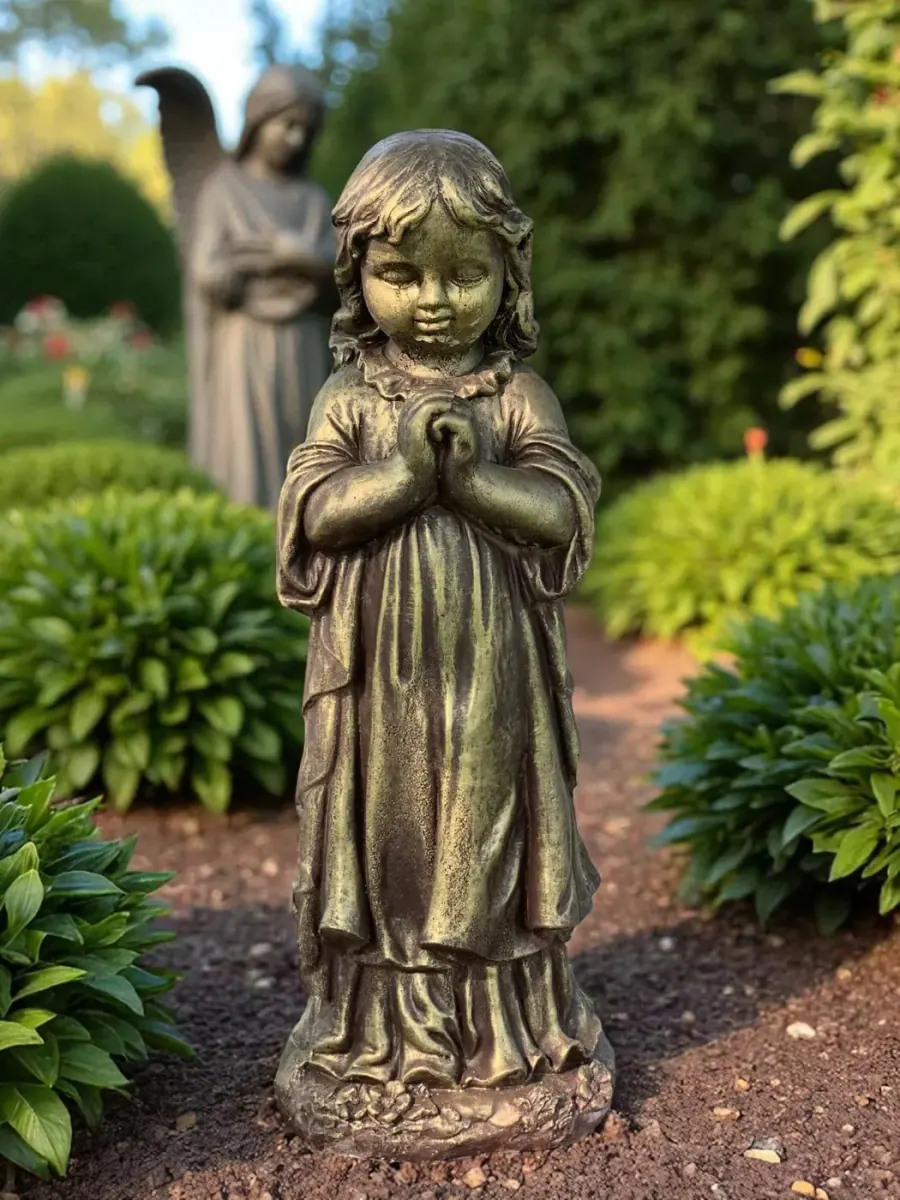 26″ Praying Angel, White-Painted Concrete, photo 3 of 6