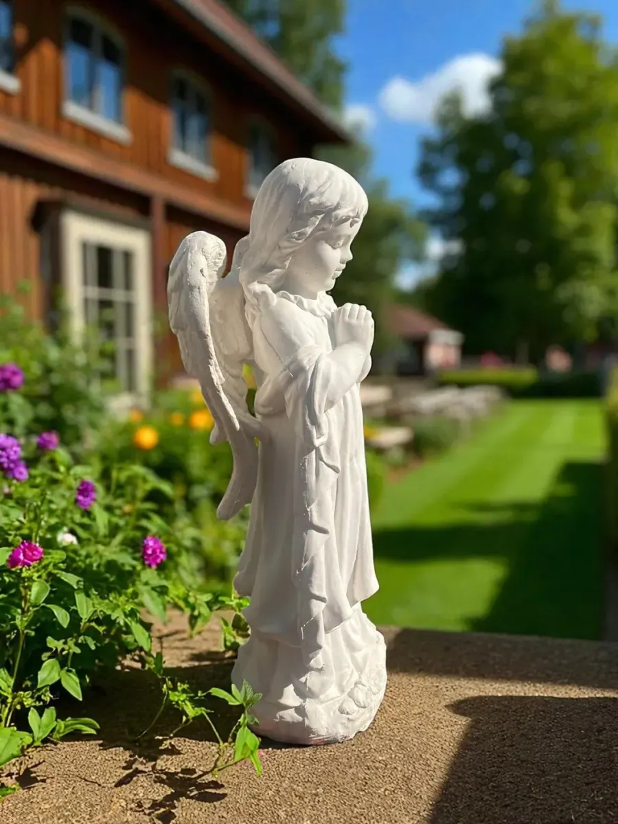 26″ Praying Angel, White-Painted Concrete, photo 4 of 6