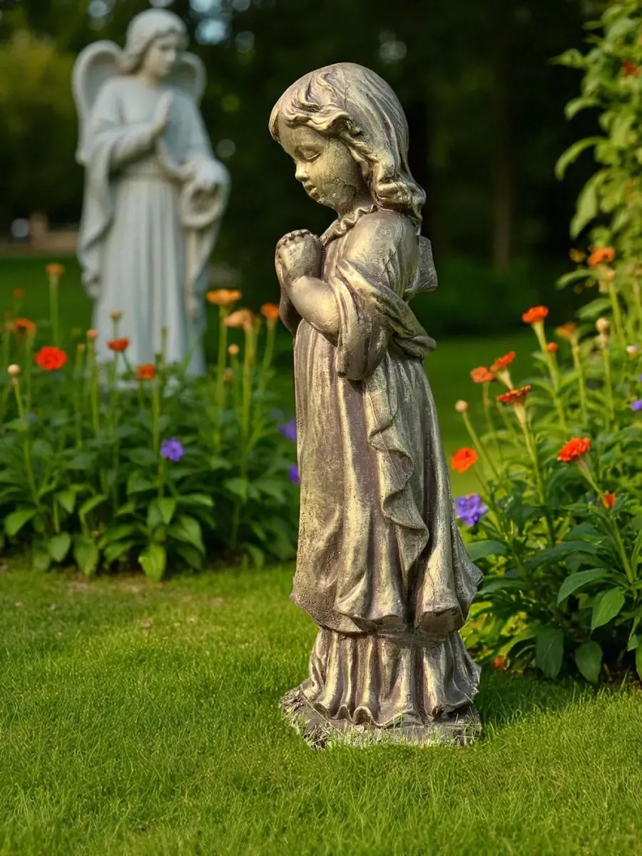 26″ Praying Angel, White-Painted Concrete, photo 5 of 6