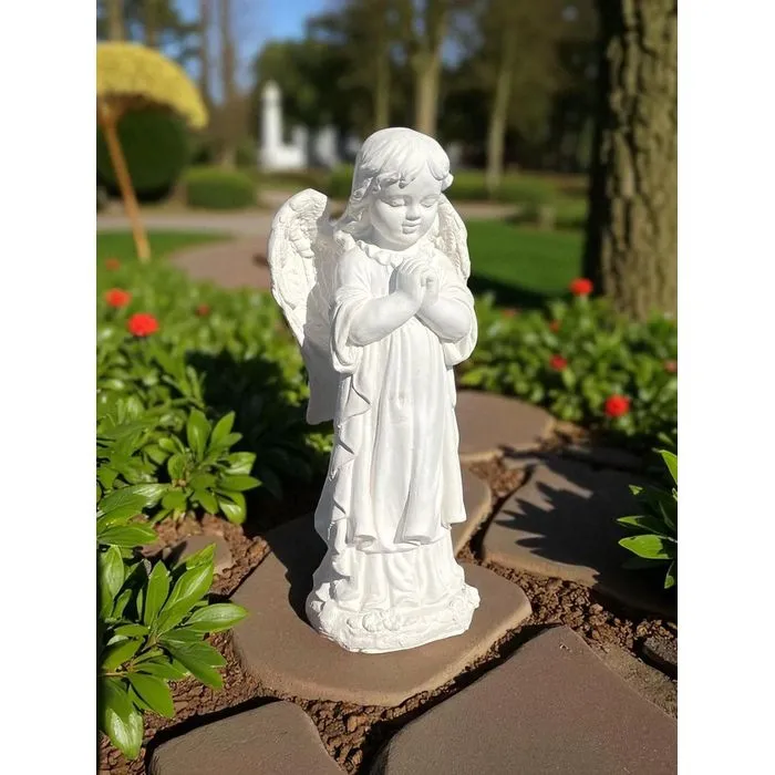 26″ Praying Angel, White-Painted Concrete