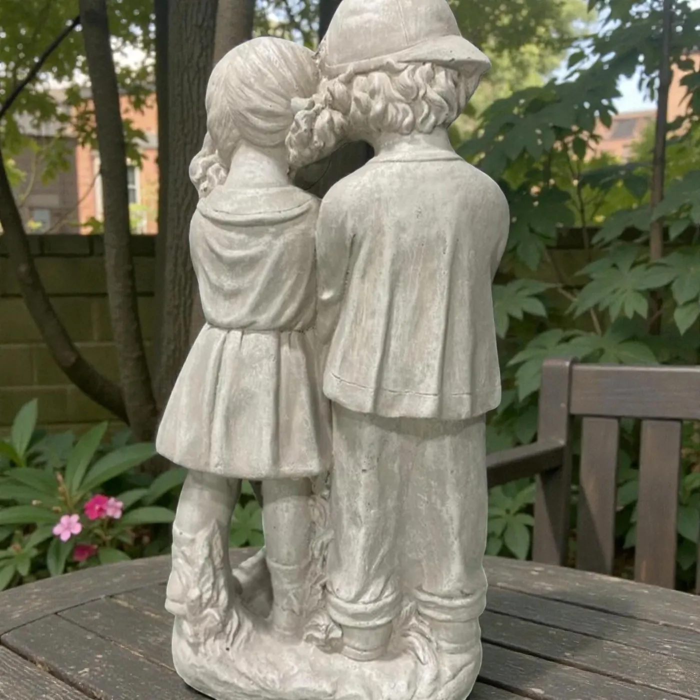 28″ Siblings Statue with Solar Light, Solid Concrete, photo 7 of 7