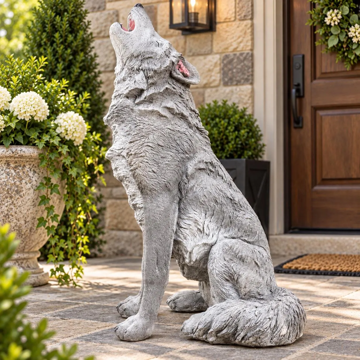 30″ Howling Wolf Statue, Hand-Painted Concrete, photo 2 of 6