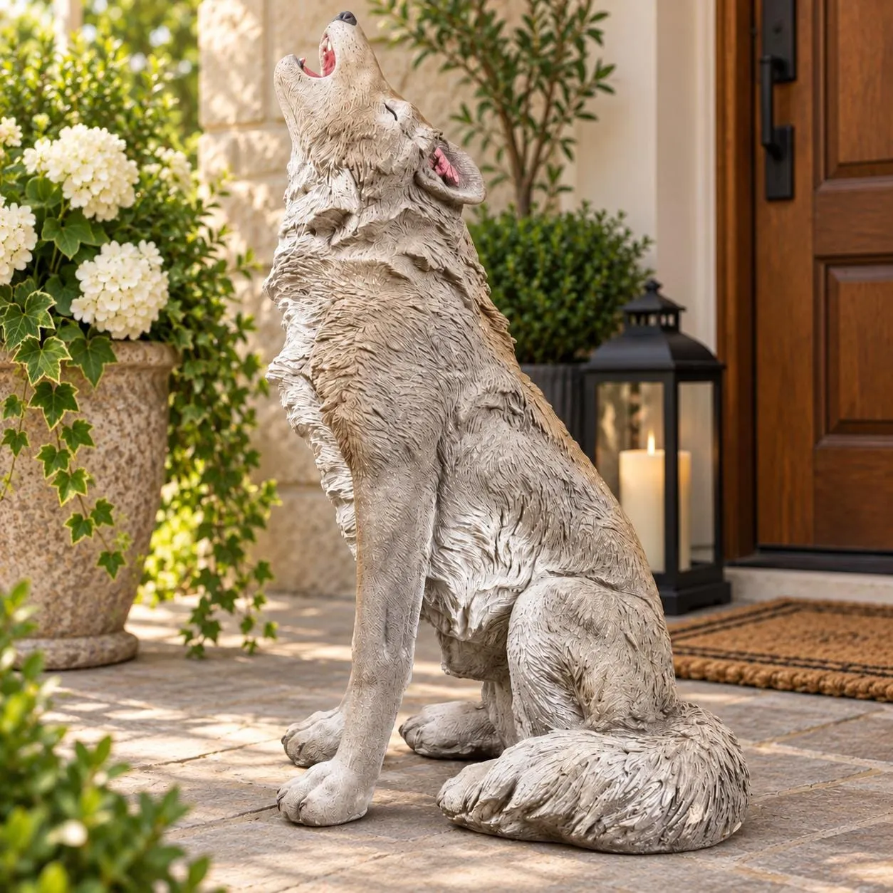 30″ Howling Wolf Statue, Hand-Painted Concrete, photo 3 of 6