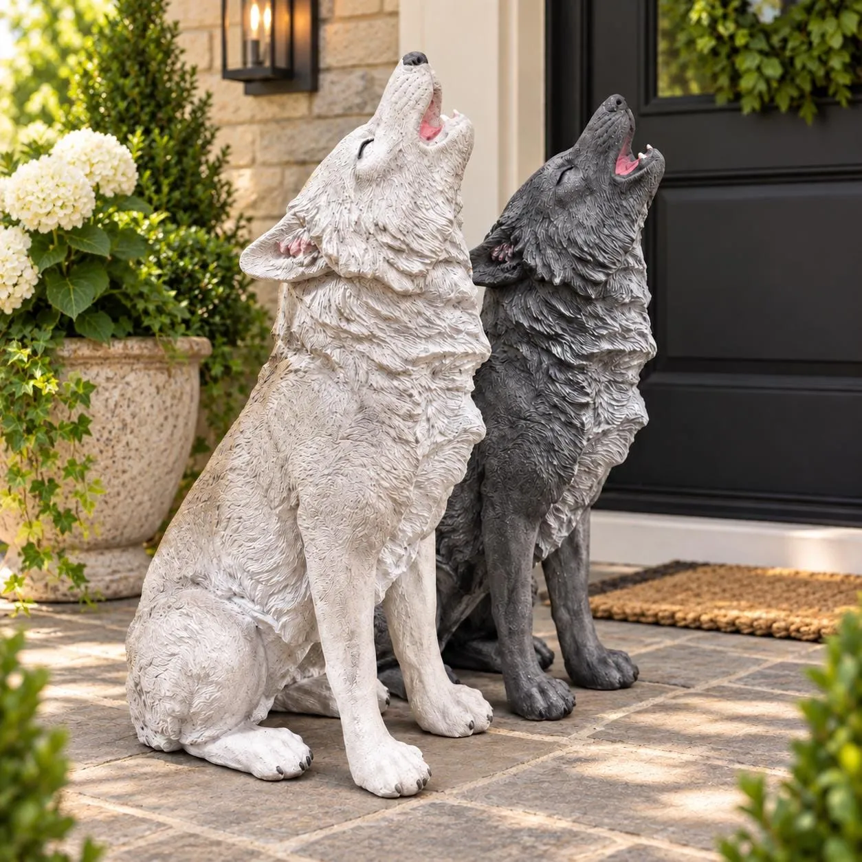 30″ Howling Wolf Statue, Hand-Painted Concrete, photo 4 of 6