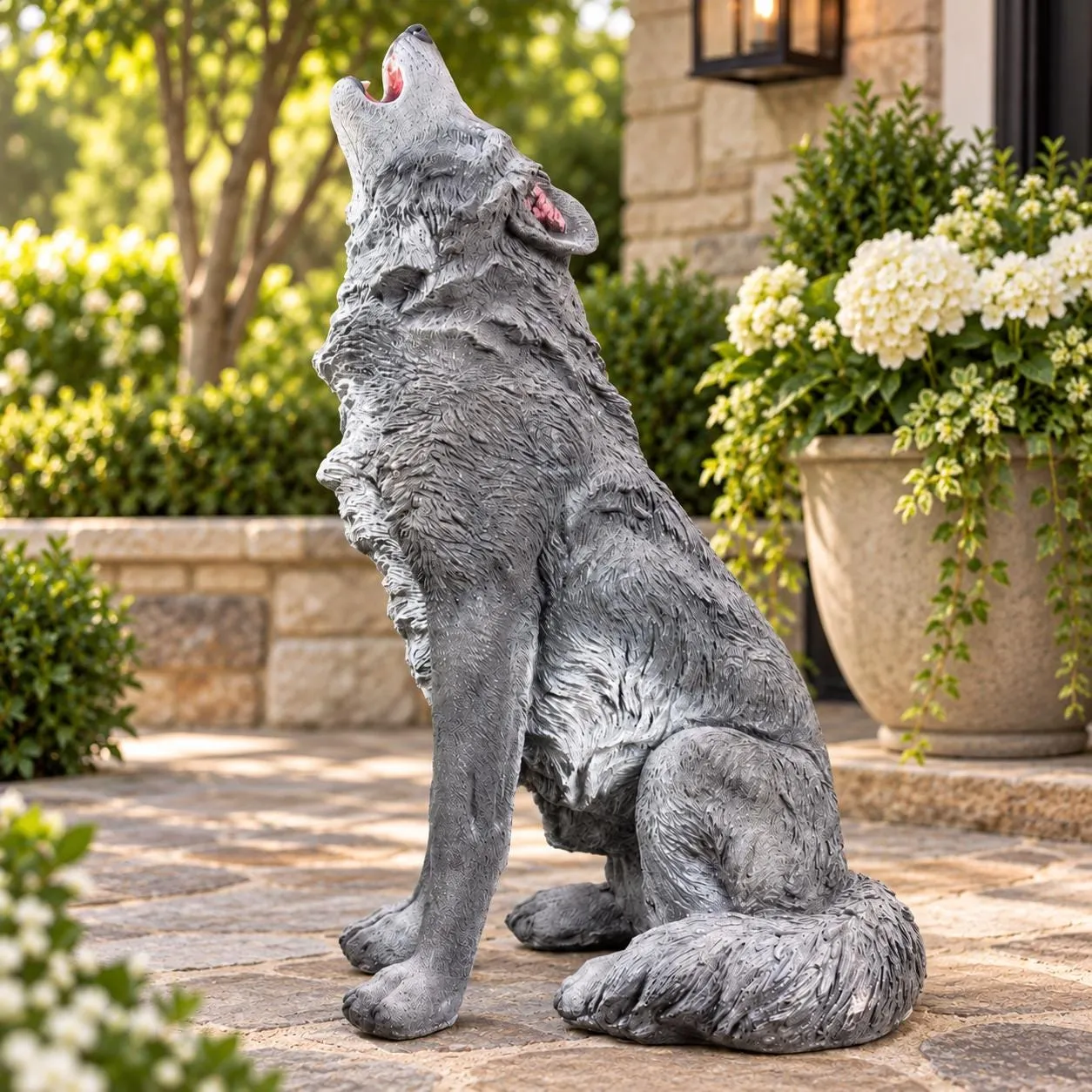 30″ Howling Wolf Statue, Hand-Painted Concrete, photo 5 of 6