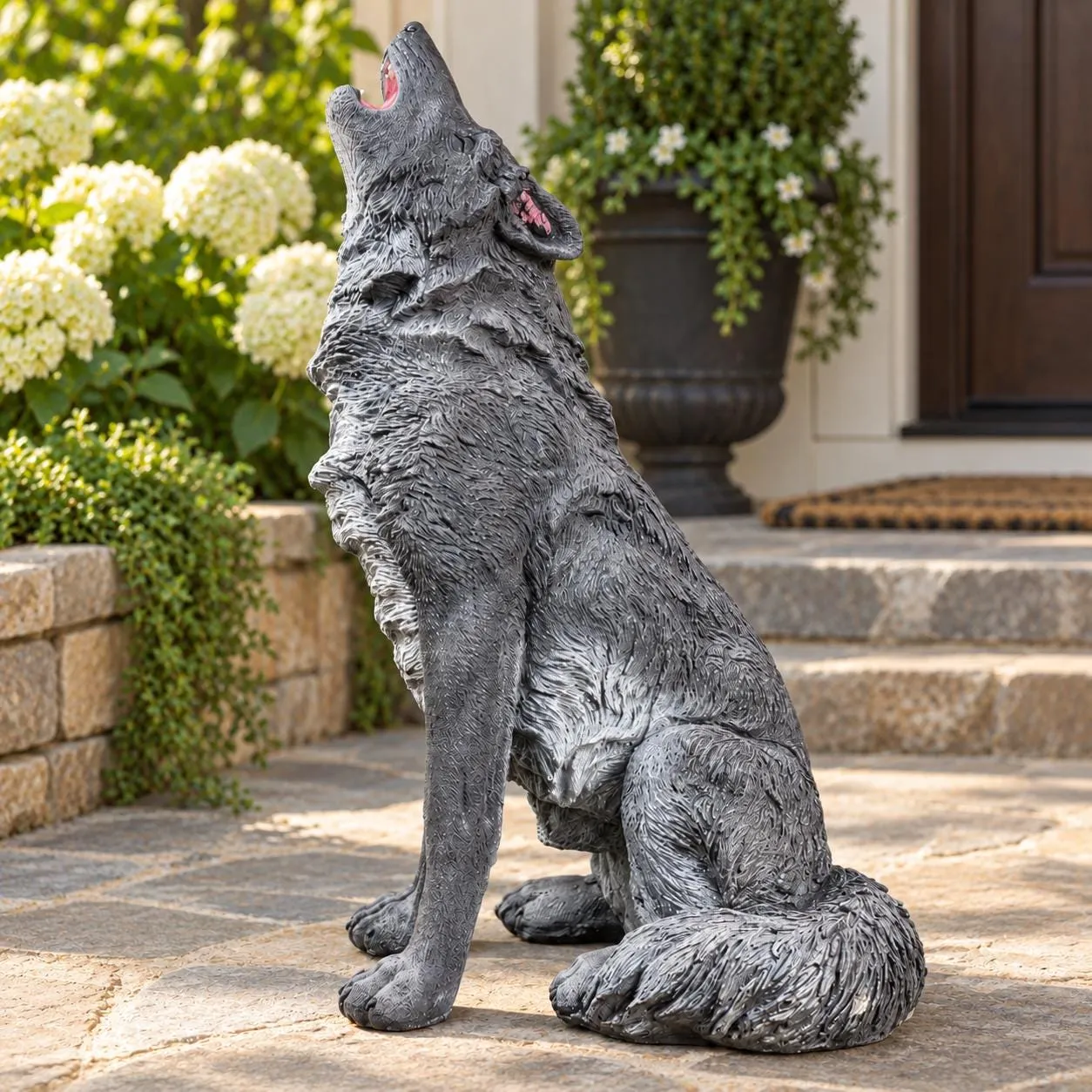 30″ Howling Wolf Statue, Hand-Painted Concrete, photo 6 of 6