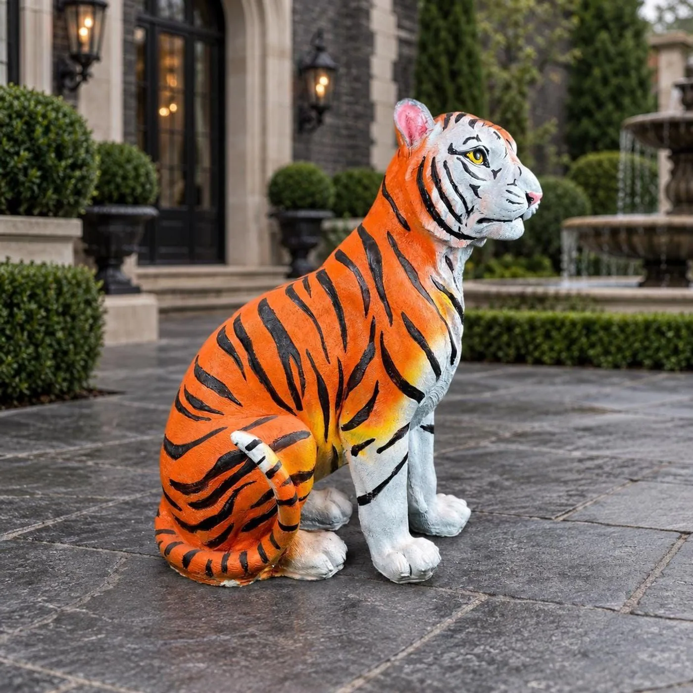 32″ Tigress Statue, Hand-Painted Concrete