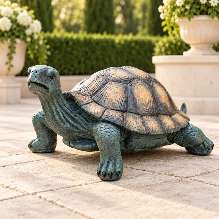 33″ Long Tortoise Statue, Hand-Painted Concrete