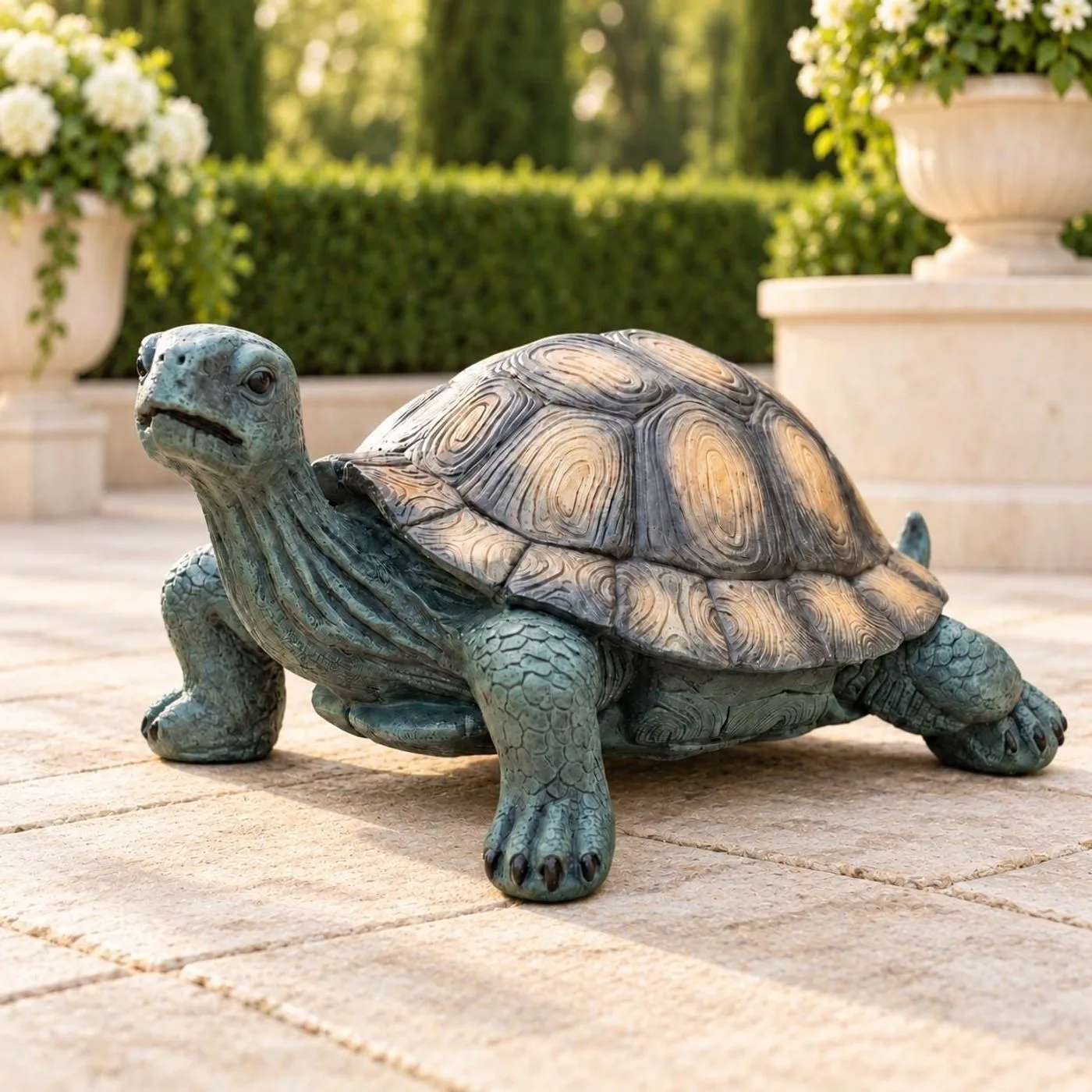 33″ Long Tortoise Statue, Hand-Painted Concrete
