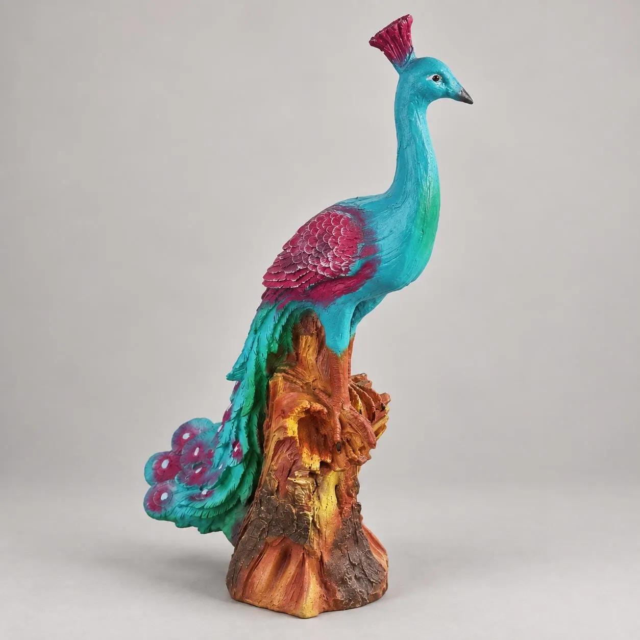 34.5″ Peacock Statue, Hand-Painted Concrete, photo 2 of 10