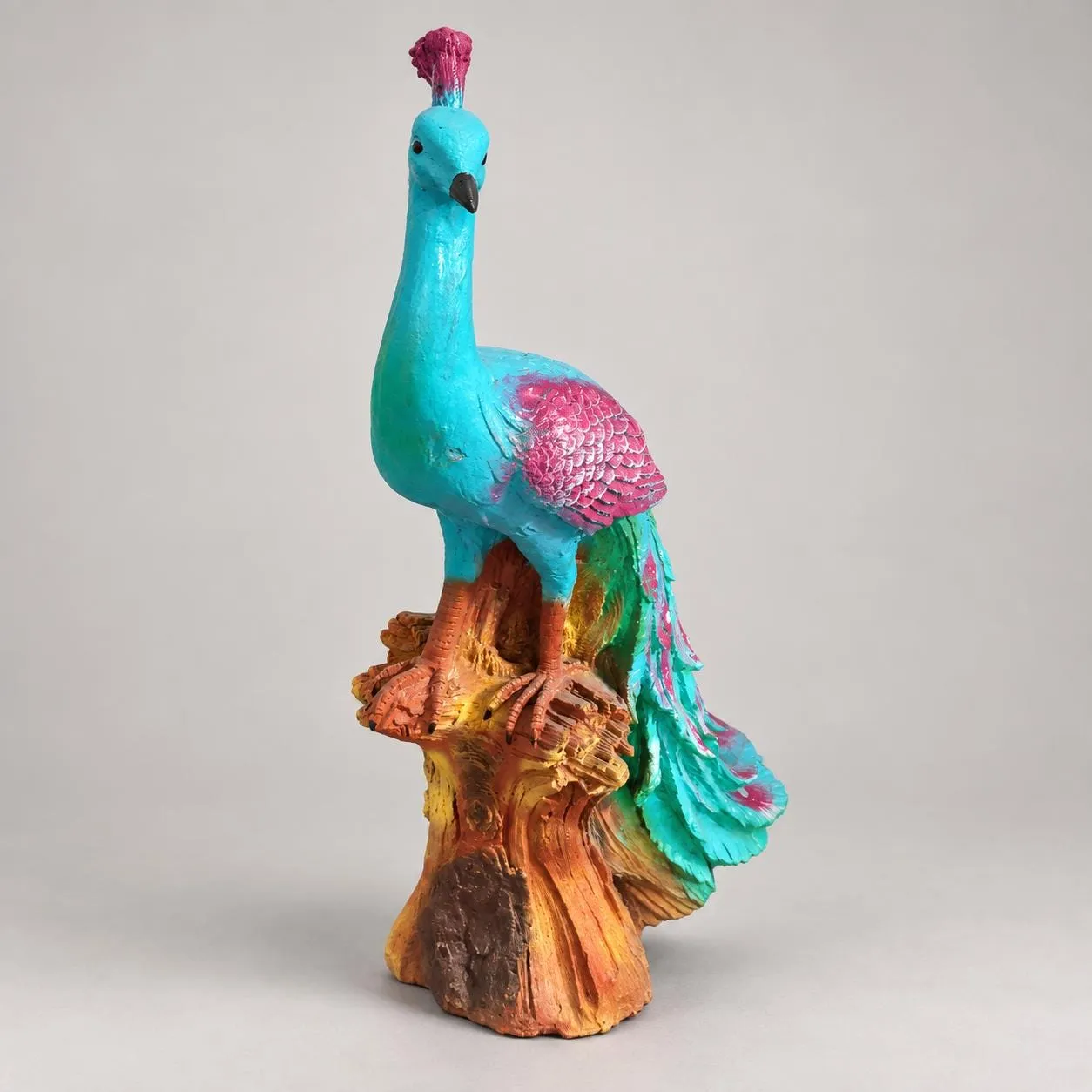 34.5″ Peacock Statue, Hand-Painted Concrete, photo 3 of 10