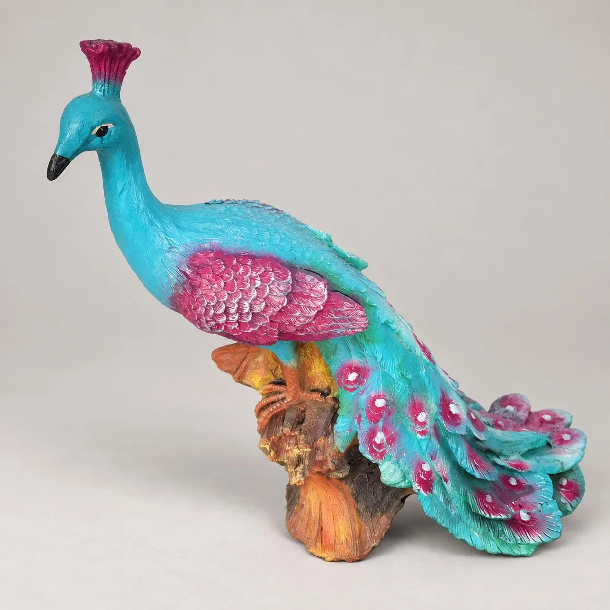 34.5″ Peacock Statue, Hand-Painted Concrete, photo 4 of 10
