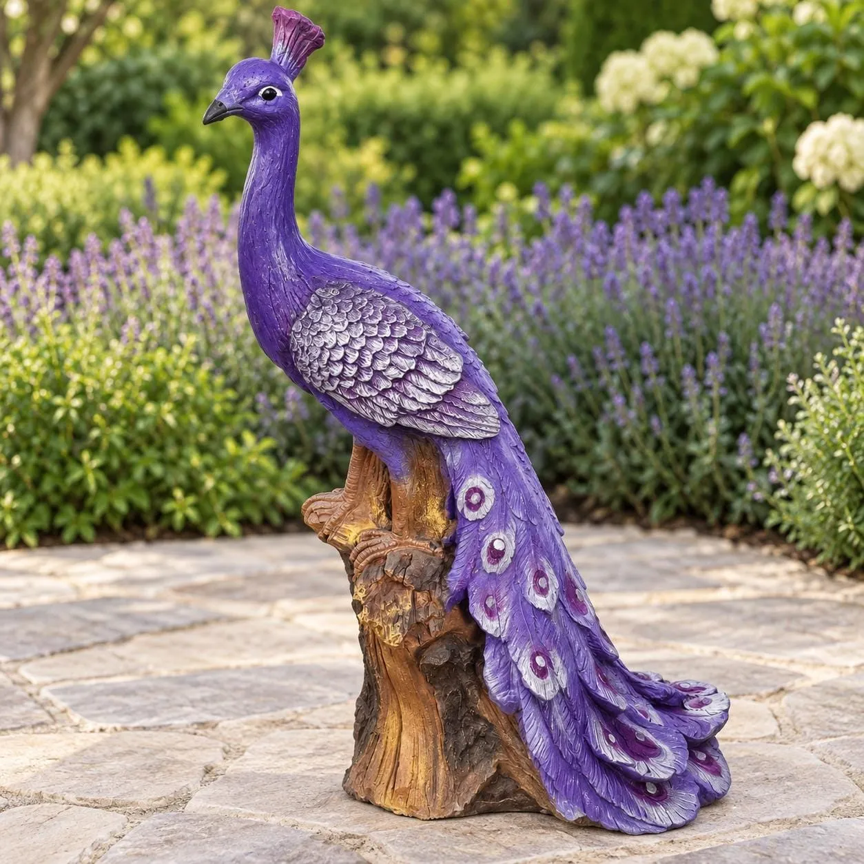 34.5″ Peacock Statue, Hand-Painted Concrete, photo 6 of 10