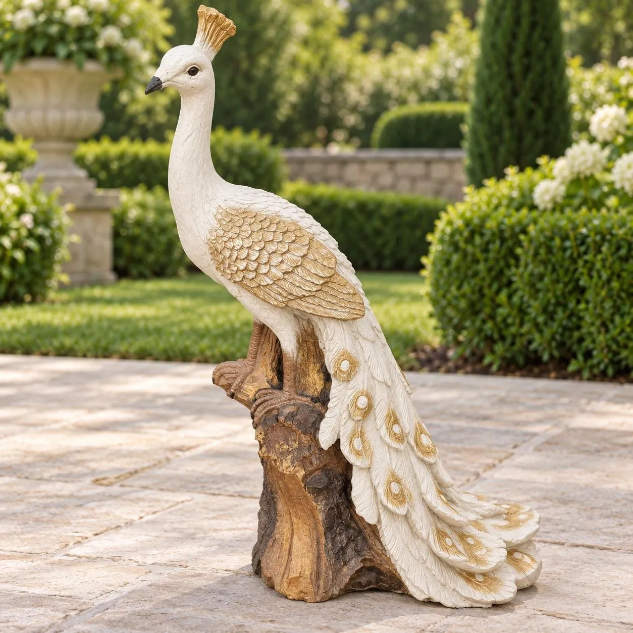 34.5″ Peacock Statue, Hand-Painted Concrete, photo 7 of 10