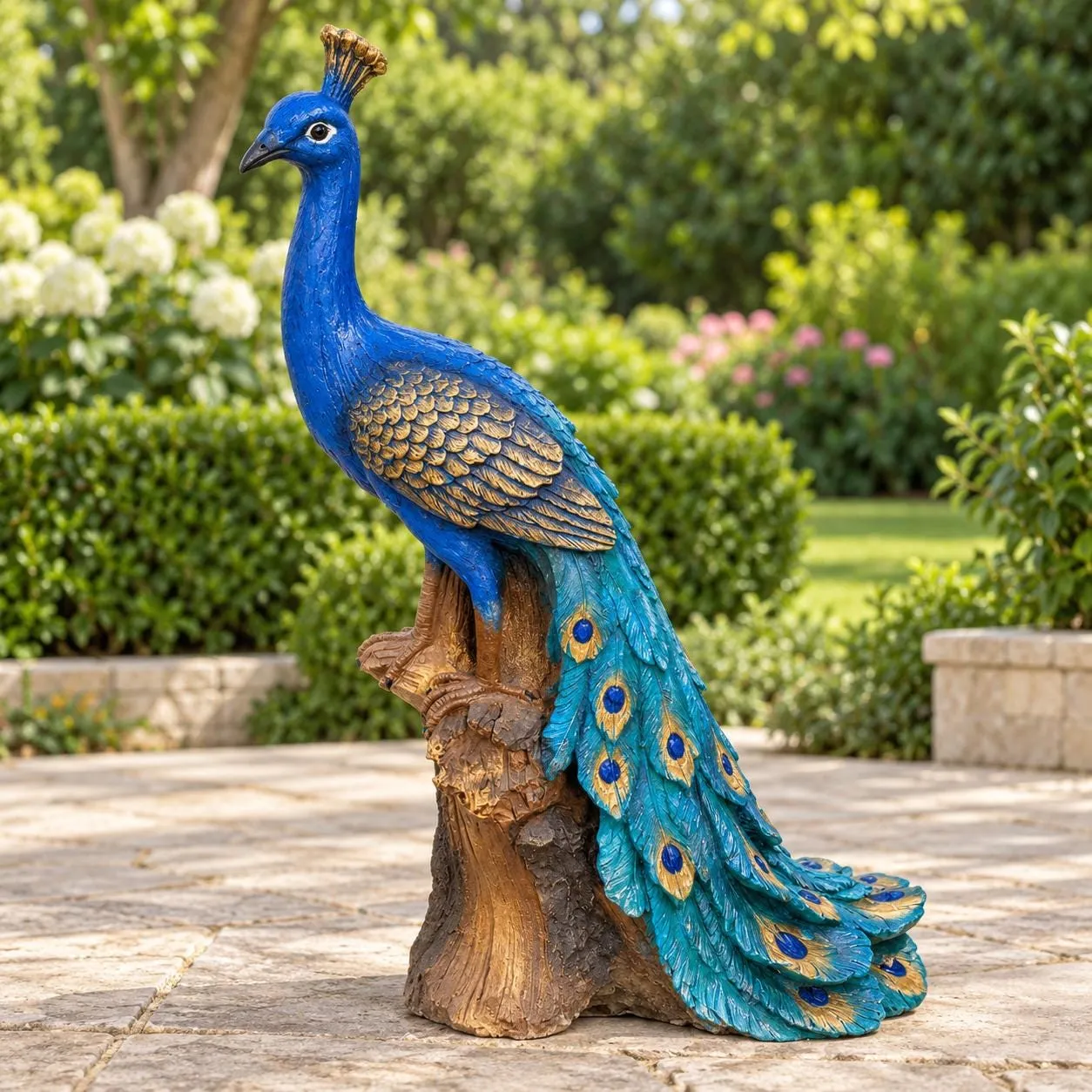 34.5″ Peacock Statue, Hand-Painted Concrete, photo 8 of 10