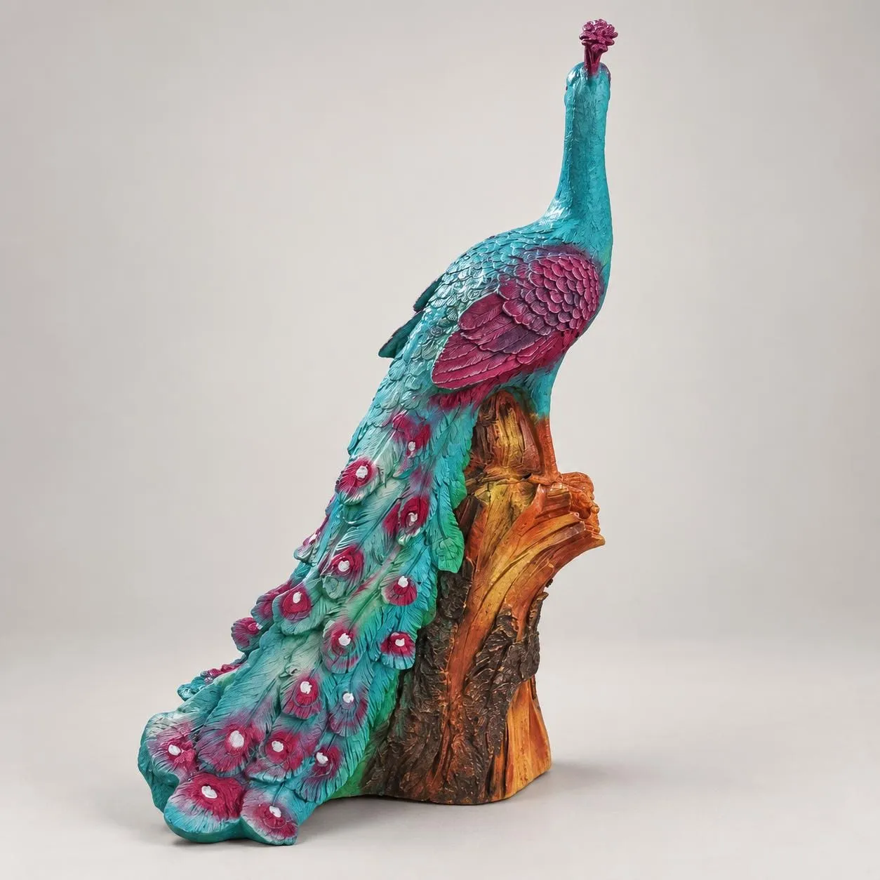 34.5″ Peacock Statue, Hand-Painted Concrete, photo 9 of 10